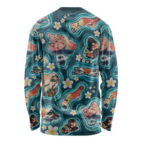 Hawaiian and Japanese Culture Together Long Sleeve Shirt Hawaiian Island Shapes with Japanese Landscape Teal Color LT03 - Polynesian Pride