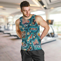Hawaiian and Japanese Culture Together Men Tank Top Hawaiian Island Shapes with Japanese Landscape Teal Color LT03 Teal - Polynesian Pride