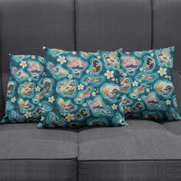 Hawaiian and Japanese Culture Together Pillow Cover Hawaiian Island Shapes with Japanese Landscape Teal Color LT03 - Polynesian Pride