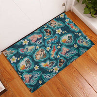 Hawaiian and Japanese Culture Together Rubber Doormat Hawaiian Island Shapes with Japanese Landscape Teal Color LT03 - Polynesian Pride