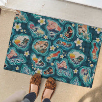 Hawaiian and Japanese Culture Together Rubber Doormat Hawaiian Island Shapes with Japanese Landscape Teal Color LT03 - Polynesian Pride