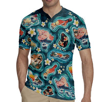 Hawaiian and Japanese Culture Together Rugby Jersey Hawaiian Island Shapes with Japanese Landscape Teal Color LT03 - Polynesian Pride