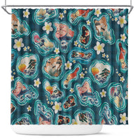 Hawaiian and Japanese Culture Together Shower Curtain Hawaiian Island Shapes with Japanese Landscape Teal Color LT03 Teal - Polynesian Pride
