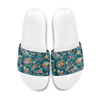Hawaiian and Japanese Culture Together Slide Sandals Hawaiian Island Shapes with Japanese Landscape Teal Color LT03 Teal - Polynesian Pride