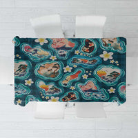 Hawaiian and Japanese Culture Together Tablecloth Hawaiian Island Shapes with Japanese Landscape Teal Color LT03 Teal - Polynesian Pride