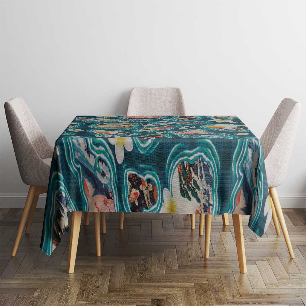 Hawaiian and Japanese Culture Together Tablecloth Hawaiian Island Shapes with Japanese Landscape Teal Color LT03 - Polynesian Pride