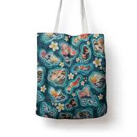 Hawaiian and Japanese Culture Together Tote Bag Hawaiian Island Shapes with Japanese Landscape Teal Color LT03 - Polynesian Pride