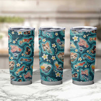 Hawaiian and Japanese Culture Together Tumbler Cup Hawaiian Island Shapes with Japanese Landscape Teal Color LT03 - Polynesian Pride