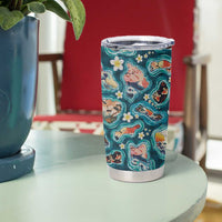 Hawaiian and Japanese Culture Together Tumbler Cup Hawaiian Island Shapes with Japanese Landscape Teal Color LT03 - Polynesian Pride