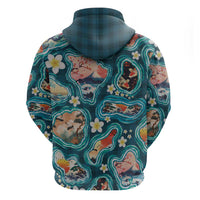 Hawaiian and Japanese Culture Together Zip Hoodie Hawaiian Island Shapes with Japanese Landscape Teal Color LT03 - Polynesian Pride