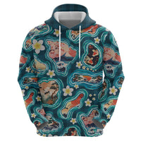 Hawaiian and Japanese Culture Together Zip Hoodie Hawaiian Island Shapes with Japanese Landscape Teal Color LT03 - Polynesian Pride