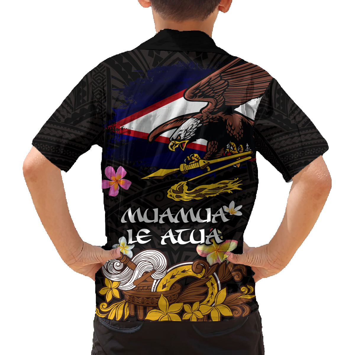 American Samoa Fue and Kava Bowl Family Matching Long Sleeve Bodycon Dress and Hawaiian Shirt Plumeria and Polynesian Pattern LT03 - Polynesian Pride