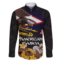 American Samoa Fue and Kava Bowl Family Matching Long Sleeve Bodycon Dress and Hawaiian Shirt Plumeria and Polynesian Pattern LT03 Dad's Shirt - Long Sleeve Black - Polynesian Pride
