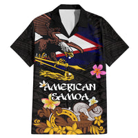 American Samoa Fue and Kava Bowl Family Matching Mermaid Dress and Hawaiian Shirt Plumeria and Polynesian Pattern LT03 Dad's Shirt - Short Sleeve Black - Polynesian Pride