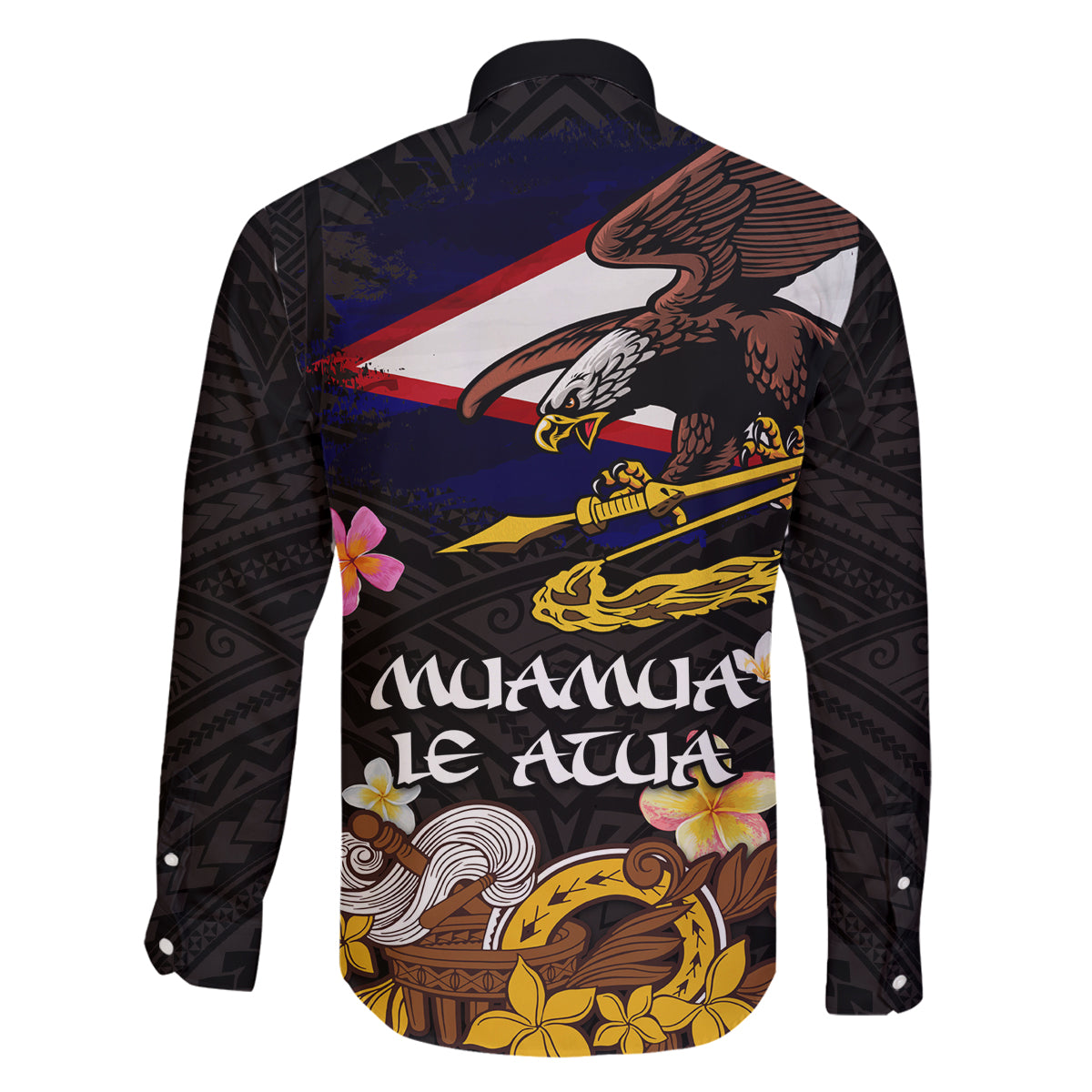 American Samoa Fue and Kava Bowl Family Matching Off The Shoulder Long Sleeve Dress and Hawaiian Shirt Plumeria and Polynesian Pattern LT03 - Polynesian Pride