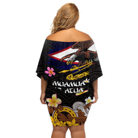 American Samoa Fue and Kava Bowl Family Matching Off Shoulder Short Dress and Hawaiian Shirt Plumeria and Polynesian Pattern LT03 - Polynesian Pride