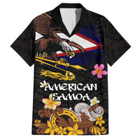 American Samoa Fue and Kava Bowl Family Matching Puletasi and Hawaiian Shirt Plumeria and Polynesian Pattern LT03 Dad's Shirt - Short Sleeve Black - Polynesian Pride