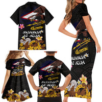 American Samoa Fue and Kava Bowl Family Matching Short Sleeve Bodycon Dress and Hawaiian Shirt Plumeria and Polynesian Pattern LT03 - Polynesian Pride