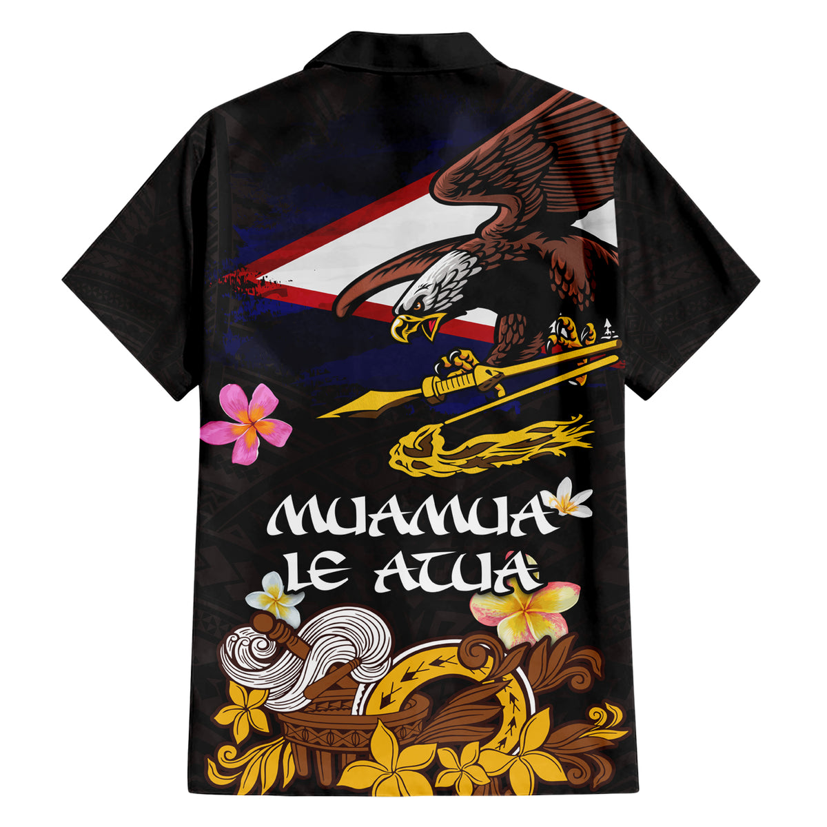 American Samoa Fue and Kava Bowl Family Matching Short Sleeve Bodycon Dress and Hawaiian Shirt Plumeria and Polynesian Pattern LT03 - Polynesian Pride