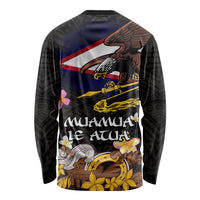 American Samoa Fue and Kava Bowl Long Sleeve Shirt Plumeria and Polynesian Pattern LT03 - Polynesian Pride