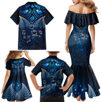 New Zealand Matariki Family Matching Mermaid Dress and Hawaiian Shirt Maori Pattern and Kiwi Bird Haka Dance Sky Night LT03 - Polynesian Pride