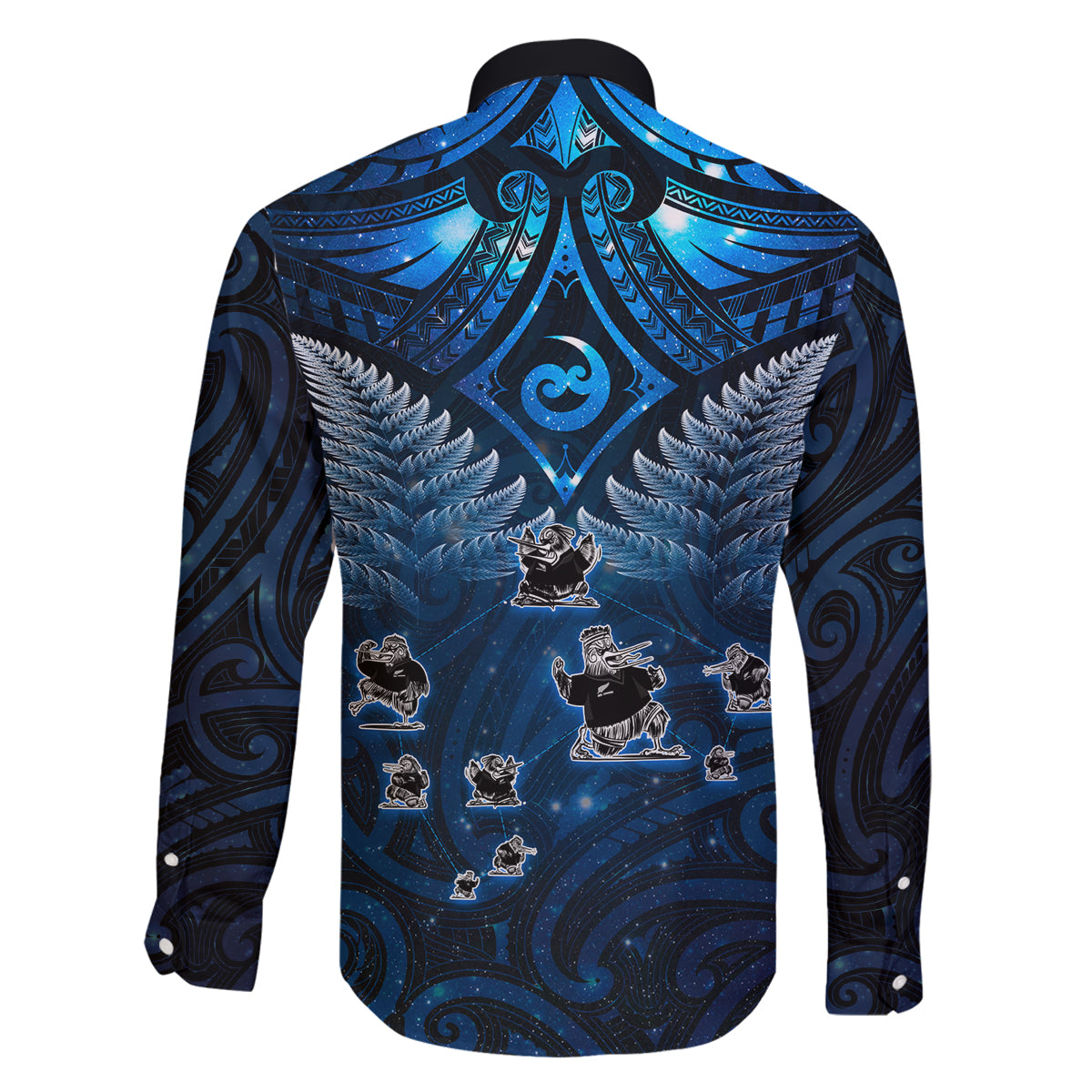 New Zealand Matariki Family Matching Off Shoulder Short Dress and Hawaiian Shirt Maori Pattern and Kiwi Bird Haka Dance Sky Night LT03 - Polynesian Pride
