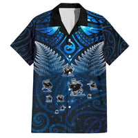 New Zealand Matariki Family Matching Puletasi and Hawaiian Shirt Maori Pattern and Kiwi Bird Haka Dance Sky Night LT03 Dad's Shirt - Short Sleeve Blue - Polynesian Pride