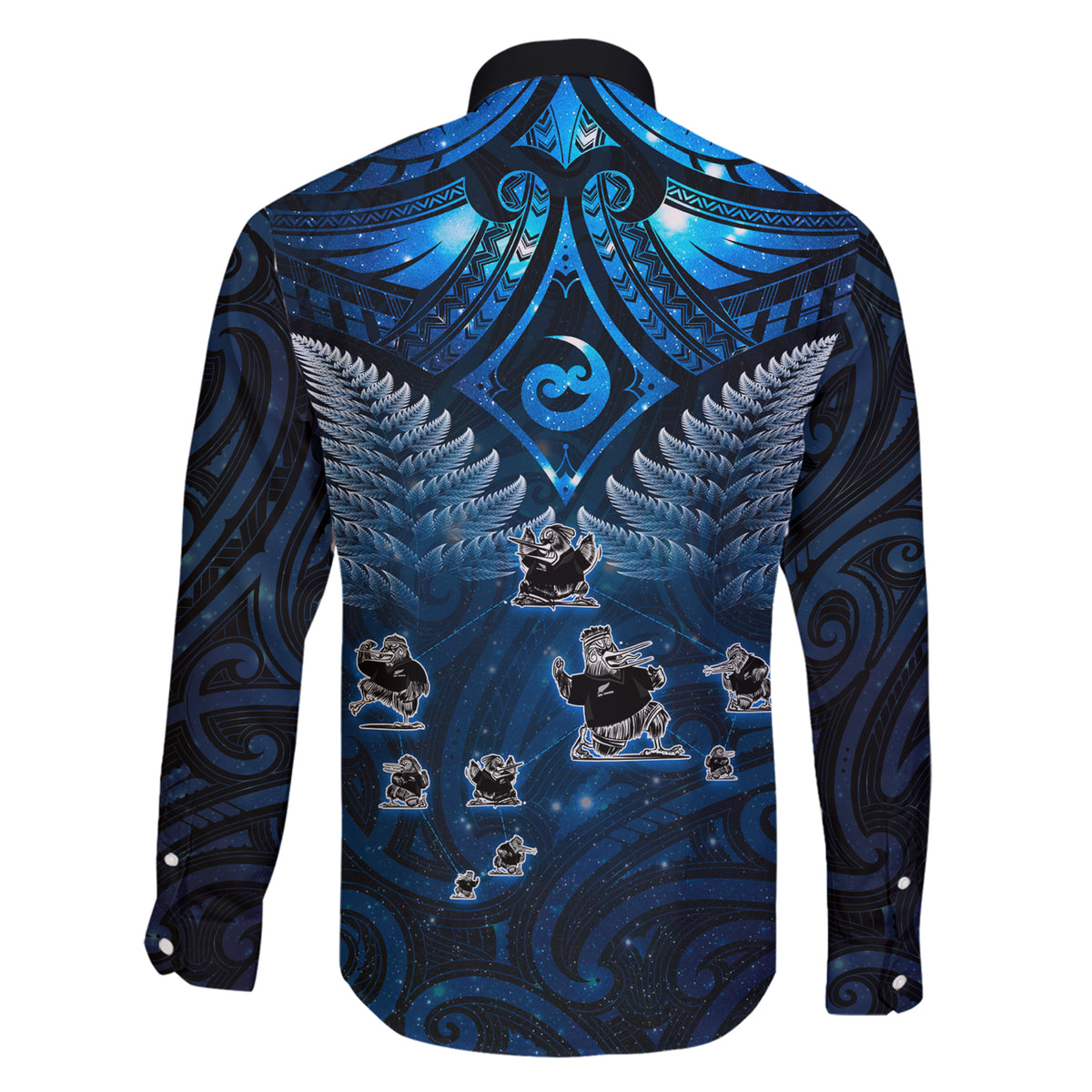 New Zealand Matariki Family Matching Short Sleeve Bodycon Dress and Hawaiian Shirt Maori Pattern and Kiwi Bird Haka Dance Sky Night LT03 - Polynesian Pride