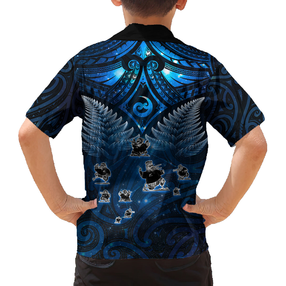 New Zealand Matariki Family Matching Summer Maxi Dress and Hawaiian Shirt Maori Pattern and Kiwi Bird Haka Dance Sky Night LT03 - Polynesian Pride