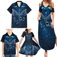 New Zealand Matariki Family Matching Summer Maxi Dress and Hawaiian Shirt Maori Pattern and Kiwi Bird Haka Dance Sky Night LT03 - Polynesian Pride