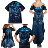 New Zealand Matariki Family Matching Summer Maxi Dress and Hawaiian Shirt Maori Pattern and Kiwi Bird Haka Dance Sky Night LT03 - Polynesian Pride