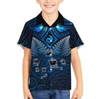 New Zealand Matariki Family Matching Summer Maxi Dress and Hawaiian Shirt Maori Pattern and Kiwi Bird Haka Dance Sky Night LT03 Son's Shirt Blue - Polynesian Pride