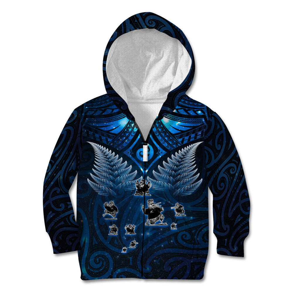 New Zealand Matariki Kid Hoodie Maori Pattern and Kiwi Bird Haka Dance Sky Night