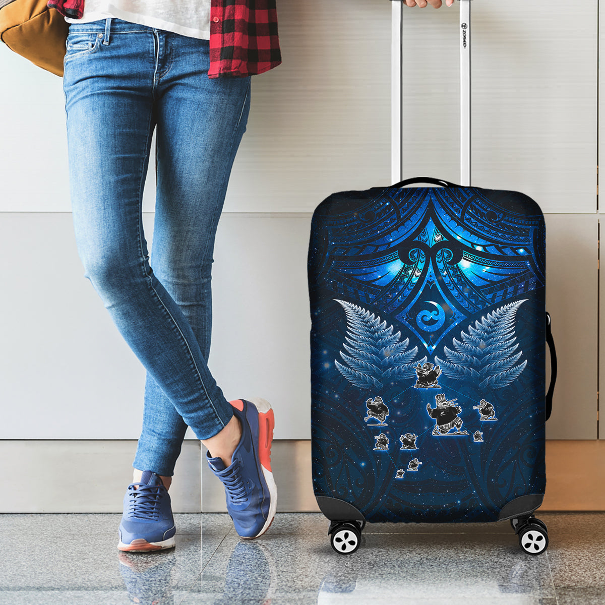 New Zealand Matariki Luggage Cover Maori Pattern and Kiwi Bird Haka Dance Sky Night