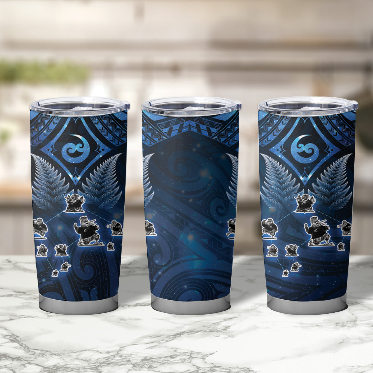 New Zealand Matariki Tumbler Cup Maori Pattern and Kiwi Bird Haka Dance Sky Night