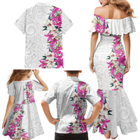 Hawaii Tropical Leaves and Flowers Family Matching Mermaid Dress and Hawaiian Shirt Tribal Polynesian Pattern White Style LT03 - Polynesian Pride