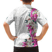 Hawaii Tropical Leaves and Flowers Family Matching Off The Shoulder Long Sleeve Dress and Hawaiian Shirt Tribal Polynesian Pattern White Style LT03 - Polynesian Pride