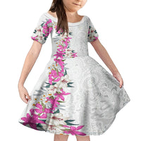 Hawaii Tropical Leaves and Flowers Family Matching Off The Shoulder Long Sleeve Dress and Hawaiian Shirt Tribal Polynesian Pattern White Style LT03 Daughter's Dress White - Polynesian Pride