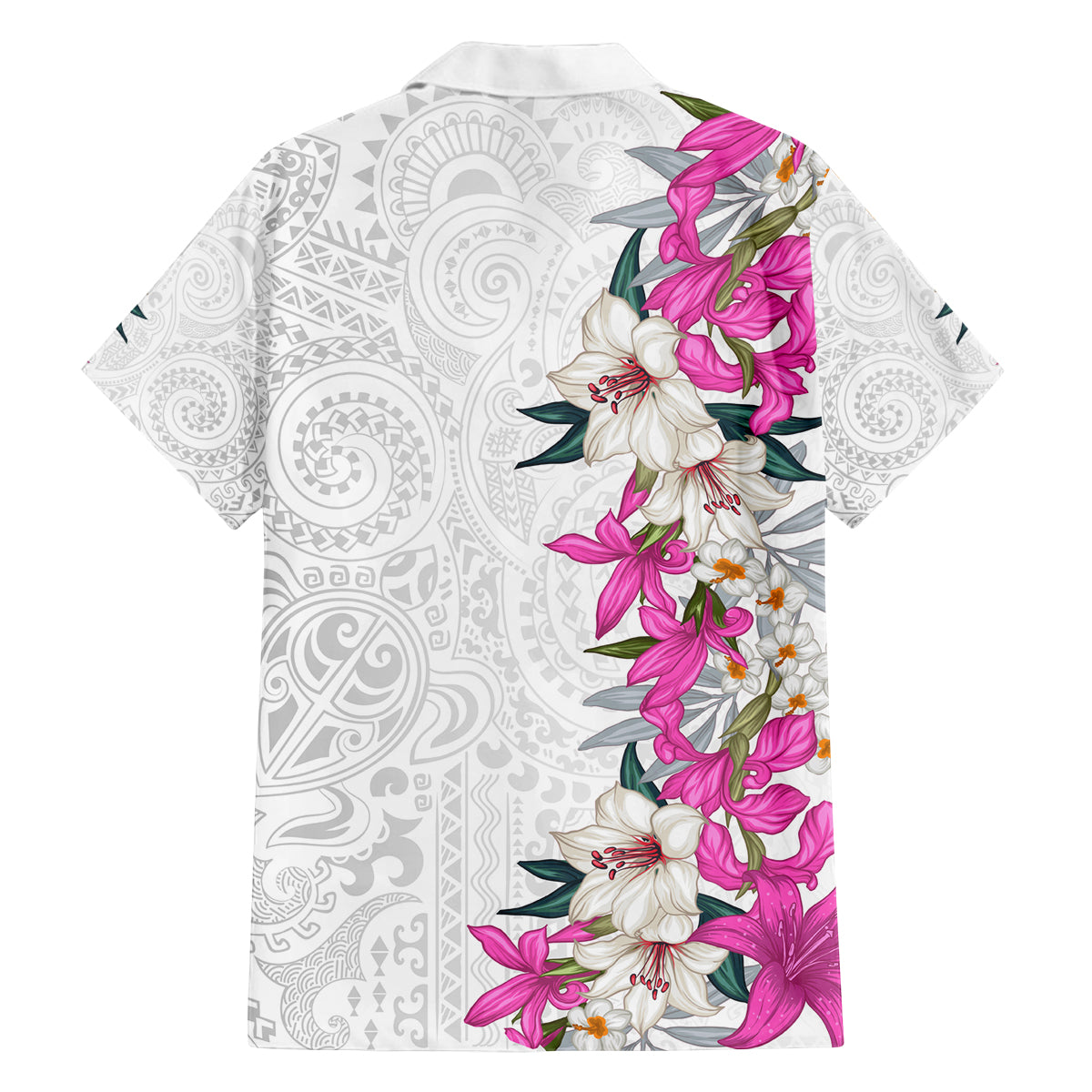 Hawaii Tropical Leaves and Flowers Family Matching Off The Shoulder Long Sleeve Dress and Hawaiian Shirt Tribal Polynesian Pattern White Style LT03 - Polynesian Pride