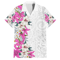 Hawaii Tropical Leaves and Flowers Family Matching Off Shoulder Maxi Dress and Hawaiian Shirt Tribal Polynesian Pattern White Style LT03 Dad's Shirt - Short Sleeve White - Polynesian Pride