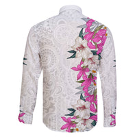 Hawaii Tropical Leaves and Flowers Family Matching Off Shoulder Maxi Dress and Hawaiian Shirt Tribal Polynesian Pattern White Style LT03 - Polynesian Pride