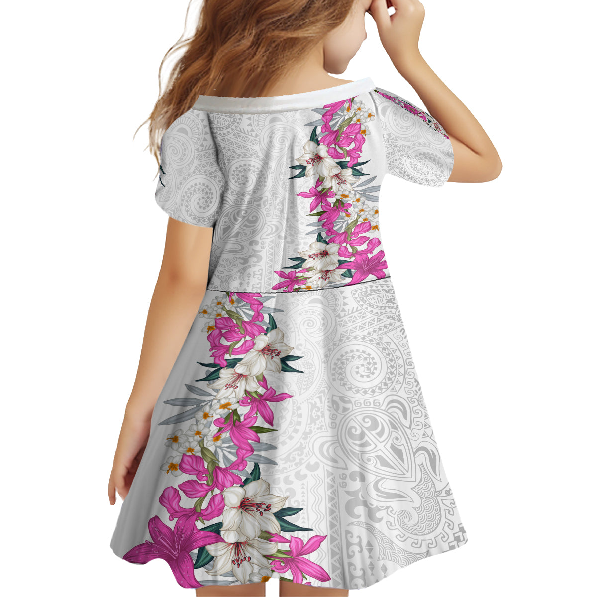 Hawaii Tropical Leaves and Flowers Family Matching Off Shoulder Short Dress and Hawaiian Shirt Tribal Polynesian Pattern White Style LT03 - Polynesian Pride