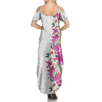 Hawaii Tropical Leaves and Flowers Family Matching Summer Maxi Dress and Hawaiian Shirt Tribal Polynesian Pattern White Style LT03 - Polynesian Pride