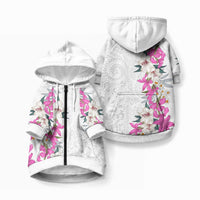 Hawaii Tropical Leaves and Flowers Pet Hoodie LT03 Zip-up White - Polynesian Pride