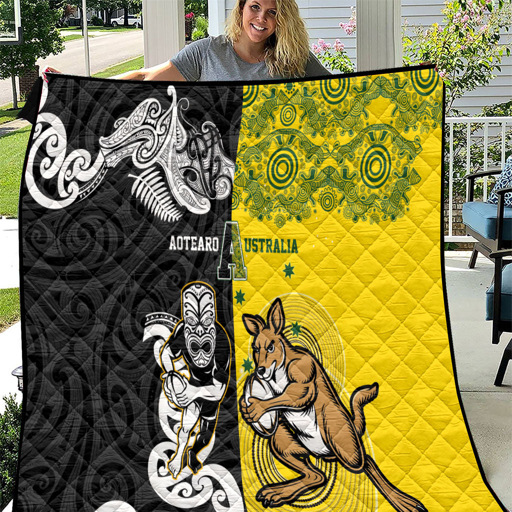Aotearoa New Zealand and Australia Rugby Quilt Maori Koru and Aboriginal Dot Art Cultural Heritage