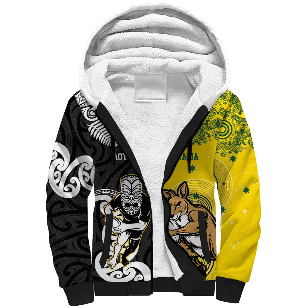 Aotearoa New Zealand and Australia Rugby Personalized Sherpa Hoodie Maori Koru and Aboriginal Dot Art Cultural Heritage