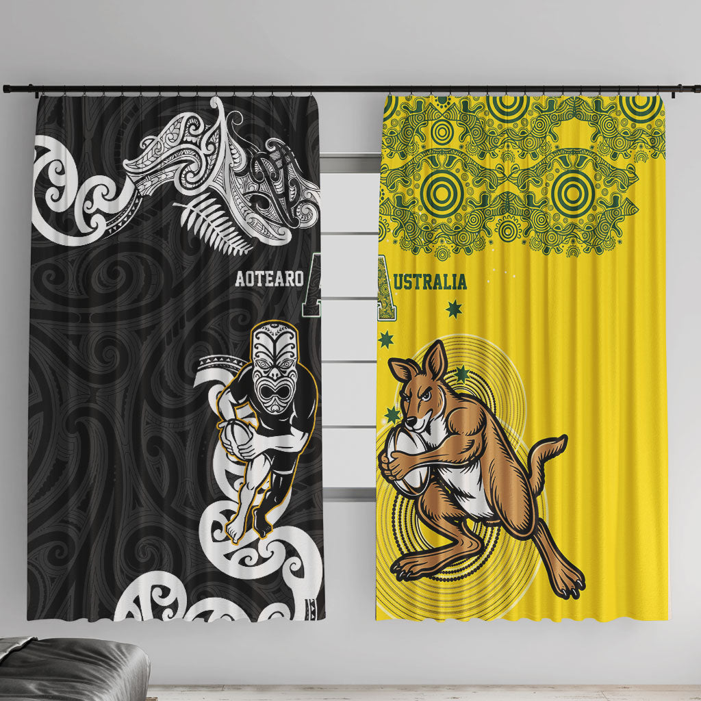 Aotearoa New Zealand and Australia Rugby Window Curtain Maori Koru and Aboriginal Dot Art Cultural Heritage