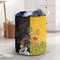 Aotearoa New Zealand And Australia Basketball Custom Laundry Basket Maori Tribal Tattoo And Aboriginal Dot Art Heritage LT03 Multicolor - Polynesian Pride