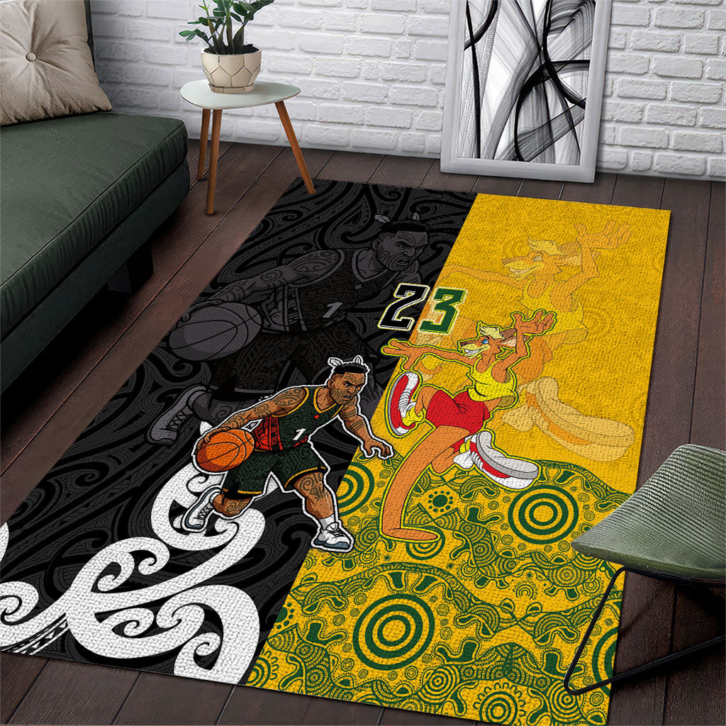 Aotearoa New Zealand And Australia Basketball Custom Area Rug Maori Tribal Tattoo And Aboriginal Dot Art Heritage LT03 Multicolor - Polynesian Pride