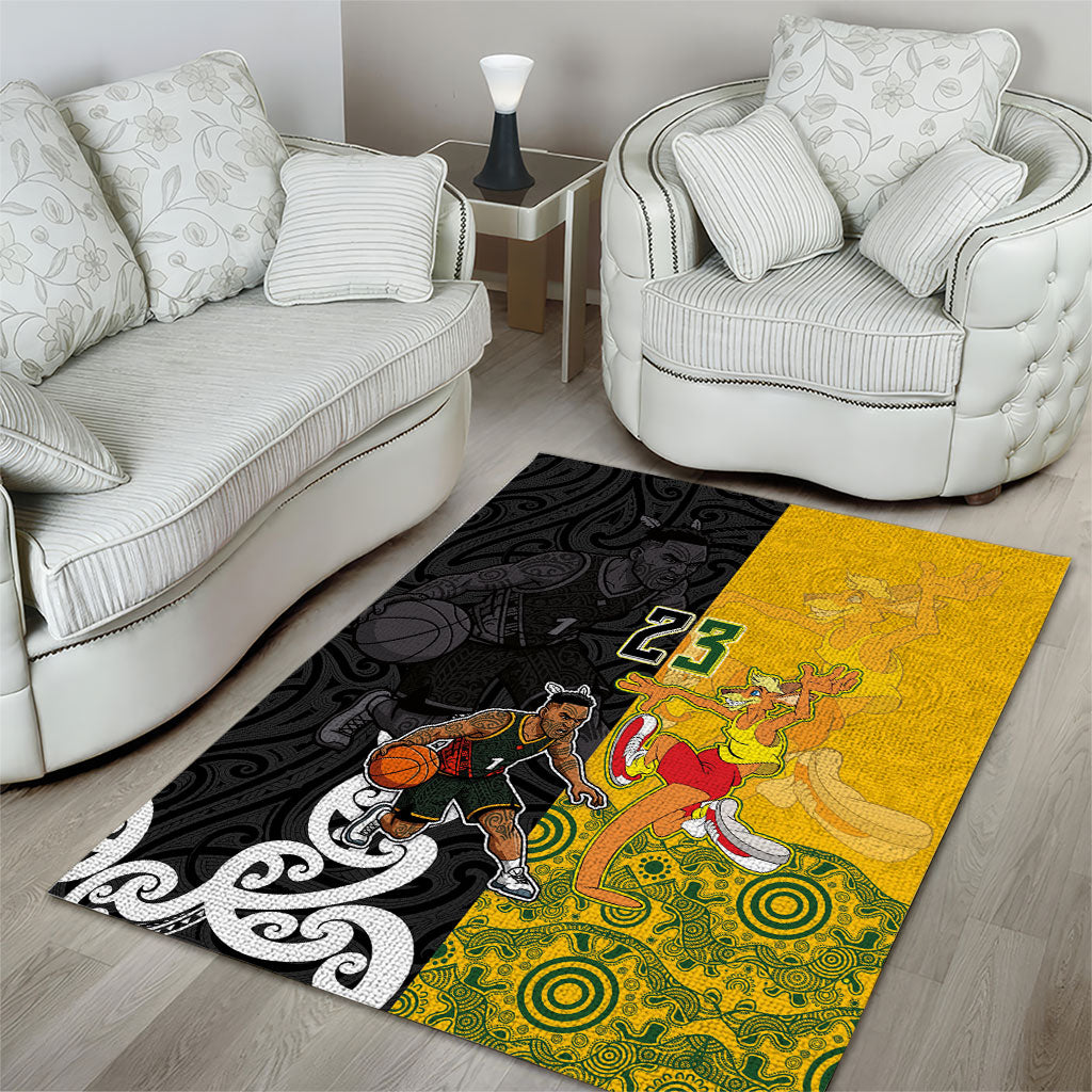 Aotearoa New Zealand And Australia Basketball Custom Area Rug Maori Tribal Tattoo And Aboriginal Dot Art Heritage LT03 - Polynesian Pride